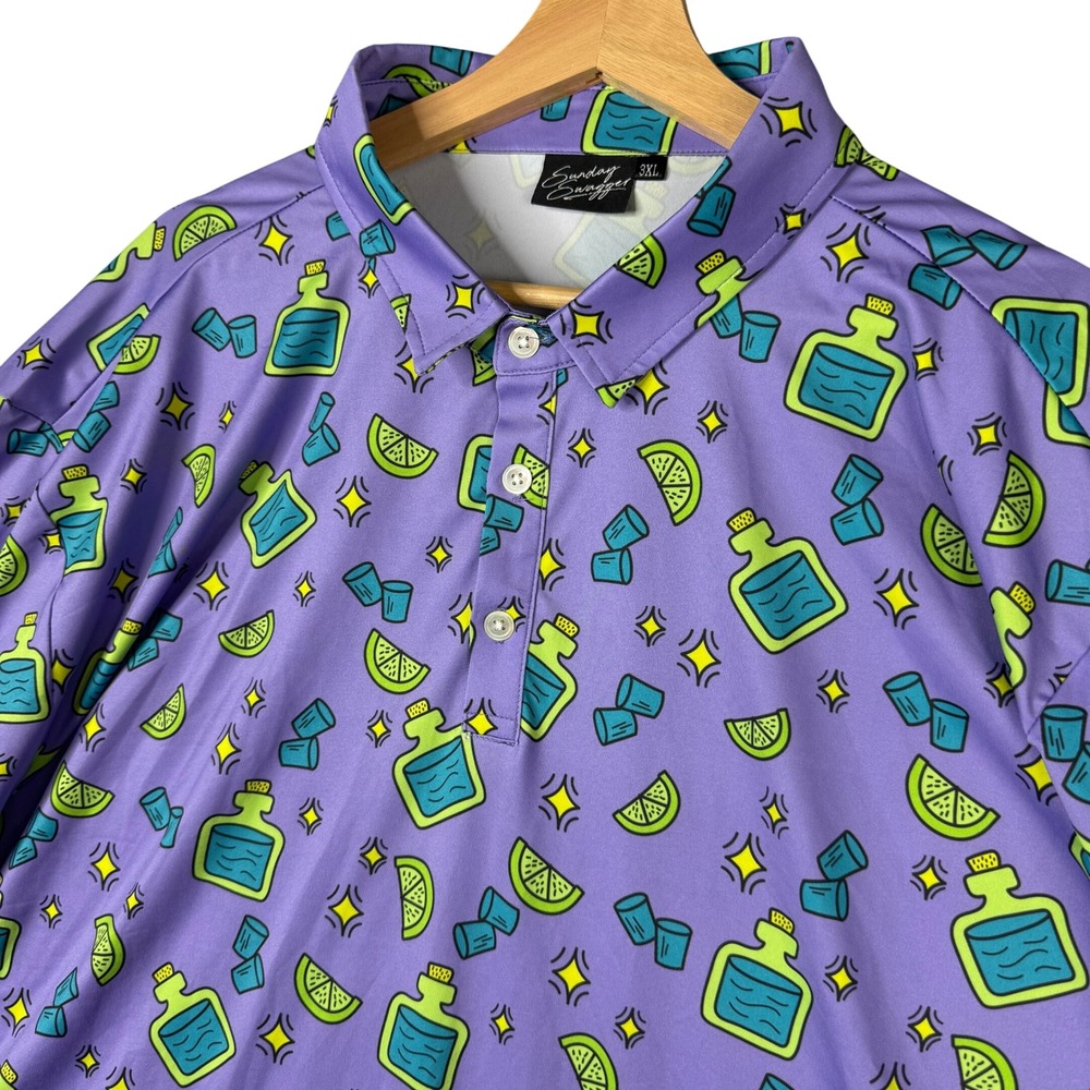Sunday Swagger The Tequila Golf Polo Shirt Purple Novelty Print Mens 3XL